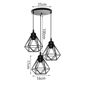 <span class=keywords><strong>Suspension</strong></span> industrielle rétro en <span class=keywords><strong>métal</strong></span> <span class=keywords><strong>Suspension</strong></span> réglable Luminaire à 3 lumières <span class=keywords><strong>Cage</strong></span> abat-jour Vintage E27 Base <span class=keywords><strong>Noir</strong></span> Îlot de cuisine - Product Image 1