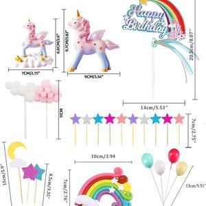 Adornos en forma de número de <span class=keywords><strong>unicornio</strong></span>, accesorios para hornear arcoíris, suministros de decoración de pasteles para fiestas de cumpleaños de Navidad de Acción de Gracias - Product Image 2