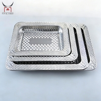 Plateau de service en acier inoxydable martelé avec bordure diamantée en relief, plat à nourriture en métal, plateau à dessert, café, hôtel, restaurant, traiteur