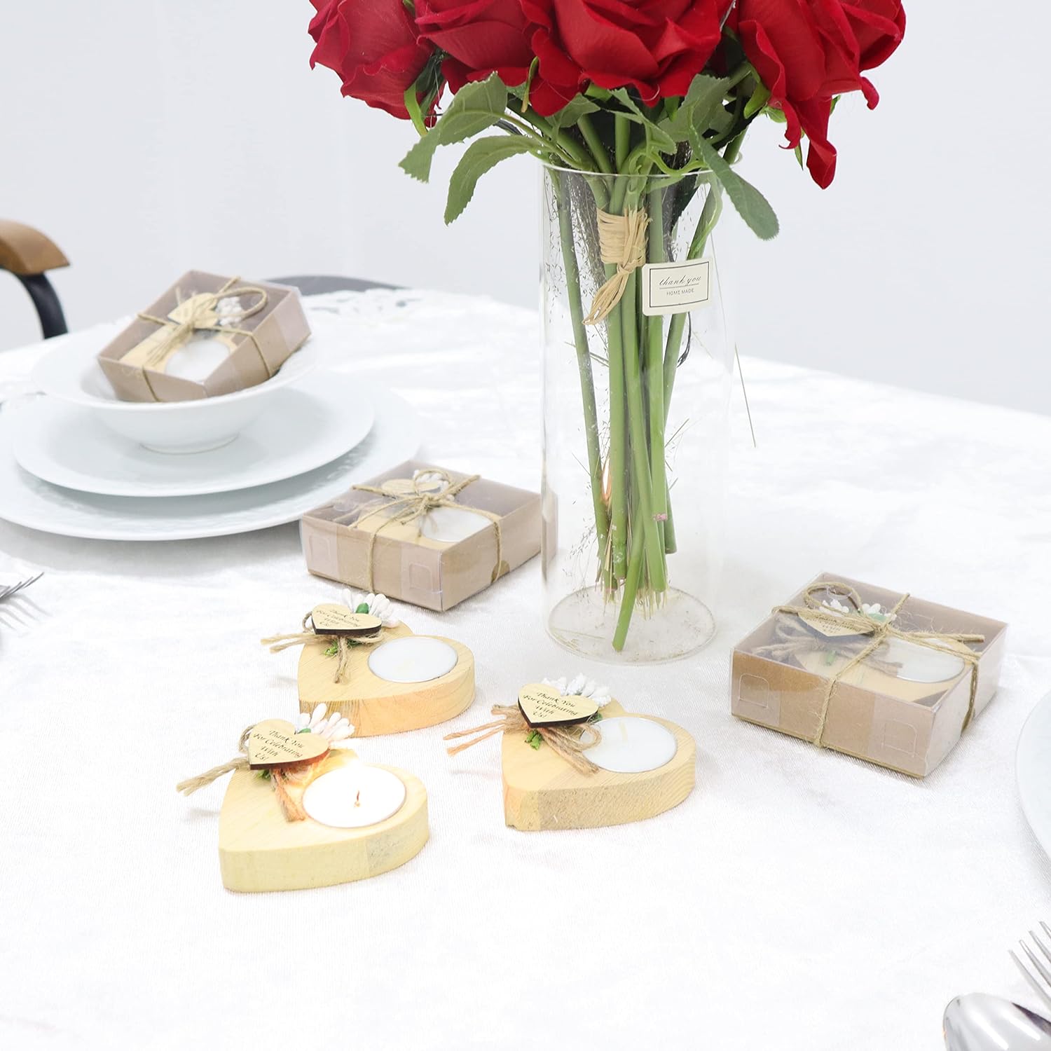 Support en verre pour bougies chauffe-plat «X-Mas» en boîte cadeau, set de