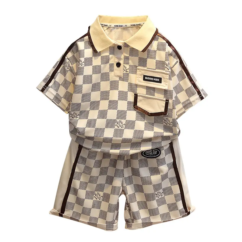 Camisa de polo roupas de verão infantis personalizadas, conjunto curto de meninos