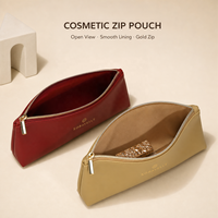 Sac à fermeture éclair en cuir PU haut de gamme pour stylos et cosmétiques, logo personnalisé imprimé, pochette de rangement pour maquillage imperméable en cuir