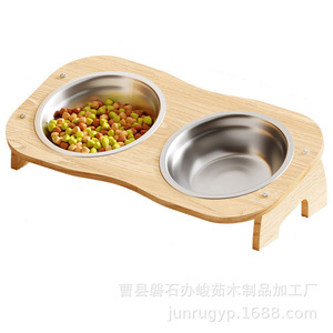 ขาตั้งชามอาหารแมวไม้ทรงโค้ง ชามเดี่ยว/คู่ สำหรับวางจานอาหารแมว - Product Image 5