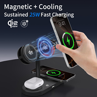Chargeur sans fil magnétique 7 en 1 25W avec lumière et ventilateur de refroidissement pour 2 téléphones mobiles et montre Qi2, support de charge rapide électrique