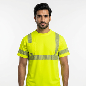T-shirt à manches courtes pour hommes, travailleurs de la construction, sécurité, haute visibilité, caractéristiques de sécurité réfléchissantes, tissu respirant à séchage rapide - Product Image 1