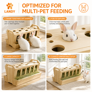 Mangeoire artisanale 3-en-1 en bois massif pour lapins avec abreuvoir pour cochons d'Inde et chinchillas – Décoration élégante - Product Image 2
