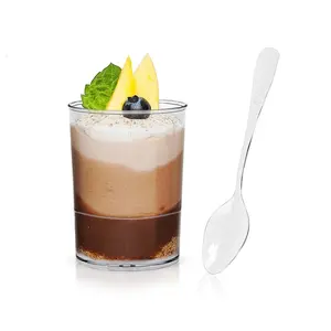 Usa la stampa a colori personalizzata logo mini round dessert milkshake mousse tazza e cucchiaio di plastica