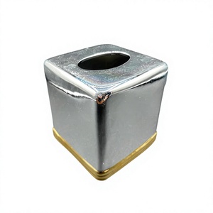 Boîte à mouchoirs en aluminium, finition argentée, base dorée, forme carrée, boîte à serviettes pour décoration de table, distributeur de mouchoirs décoratif pour salle de bain - Product Image 1