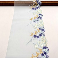 Kain Bordir Putih Terbaik, Kain Broderie Anglaise Lebar dengan Motif Bunga Biru untuk Gaun Pesta