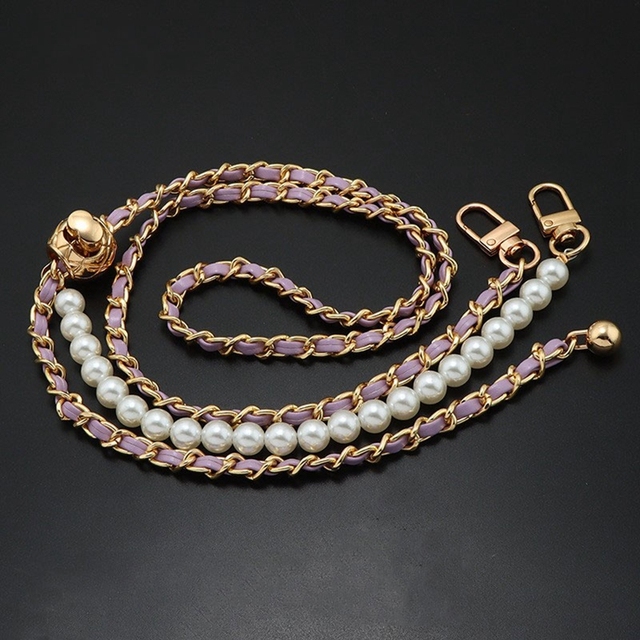 Mobile Phone Pouch Pearl Decoration Strap DIY Phone Bag Metal Chain PU Leather Shoulder Chain Cord With Adjustable Gold Ball
