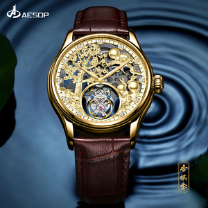 Montres mécaniques de luxe pour hommes, série 12 signes du zodiaque en or rose, squelette 3D, tourbillon volant, étanches, fabrication OEM/ODM - Product Image 4