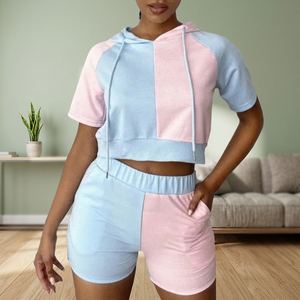 Ensemble deux pièces pour femme : T-shirt sans manches et short au-dessus du genou, toile vintage florale, séchage rapide, respirant, été-automne 2024 - Product Image 3