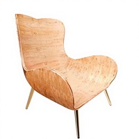 Fauteuil d'appoint moderne en panneaux pour salle à manger, salon, chambre, extérieur, en contreplaqué courbé d'eucalyptus stratifié haute pression