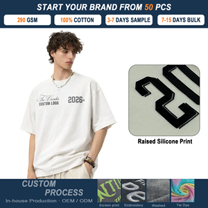 <span class=keywords><strong>เสื้อ</strong></span>ยืดโอเวอร์ไซส์เนื้อหนัก 290 GSM พิมพ์ลายซิลิโคนนูนแบบกำหนดเอง ผ้าฝ้าย 100% สตรีทแวร์ โลโก้ยาง 3 มิติ ความหนาแน่นสูง - Product Image 1