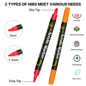 Nuovi Pennarelli Acrilici a Doppia Punta in 24 Colori, con Punta Media e Punta Fine da 1mm, Ideali per Pittura su Roccia e Ceramica - Product Image 3