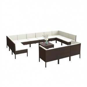 Ensemble de salon de jardin brun avec coussins, 10+ places, mobilier d'extérieur en rotin, design contemporain - Product Image 1