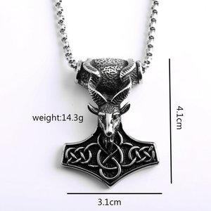 Yunnique – collier avec pendentif en acier inoxydable pour hommes, avec tête de chèvre, design marteau de Thor, pour cadeau, assorti aux vêtements - Product Image 5