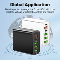 Cargador Rápido Multipuerto de 65W, Adaptador de Pared con 6 Puertos USB C PD, Enchufe para EE. UU., UE y Reino Unido, Voltaje Global, Cargador de Alta Calidad para iPhone y Samsung