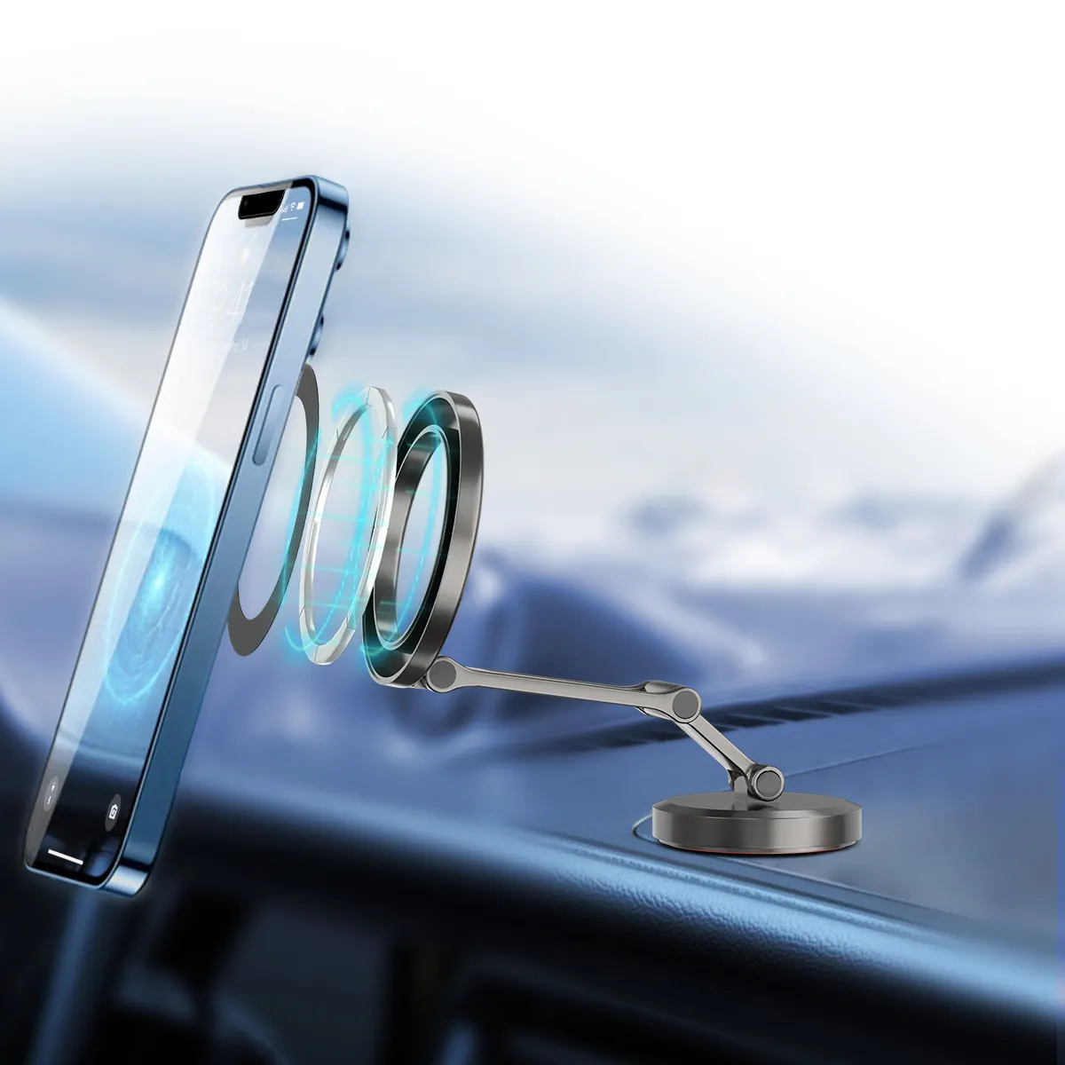Metal Car Holder Strong Height Adjustable Car Phone Holder Magnet Mount 360 Folding Phone Holder for Car