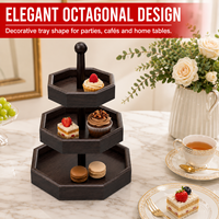Tempat Kue MDF 3 Tingkat Bentuk Oktagonal - Menara Kue Kayu Cokelat Tua untuk Pesta Pernikahan, Sajian Teh Sore, dan Nampan Penyajian Cupcake
