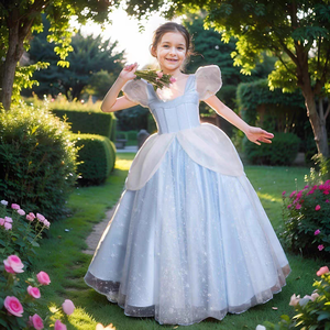 Abito da ballo all'uncinetto per bambine, modello Principessa, 2025 Nuovo Blu, Costume da Principessa <span class=keywords><strong>Elsa</strong></span>, per il primo compleanno, con maniche a sbuffo - Product Image 1