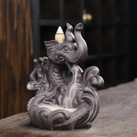 Brûleur d'encens à refoulement en céramique personnalisé Ganesha chinois avec dragon et lumière LED, cascade d'encens pour la décoration intérieure
