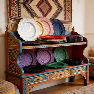 Assiettes de présentation en verre imprimées décoratives motif récif doré, sans BPA, pour dîner familial, déjeuner, mariage, vaisselle verte – Grande Vente - Product Image 1