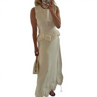 Ensemble élégant d'été pour femme, nouveau style, col rond, débardeur et jupe mi-longue, style décontracté, en toile unie, vente en gros pour boutiques