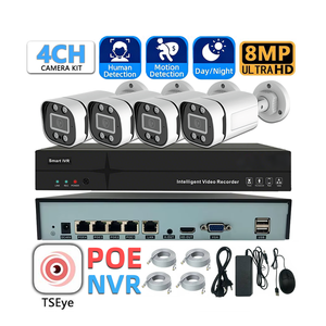Kit NVR PoE 4CH 4K 8MP, système de caméra de sécurité avec 4 caméras, IP67 étanche, vision nocturne couleur, détection de mouvement humain - Product Image 1