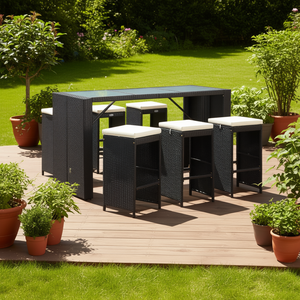 Conjunto de Muebles de Jardín de Ratán Negro con Cojines Color Crema, Diseño Moderno Rectangular, Resistente al Agua, para Uso en Exteriores - Product Image 2