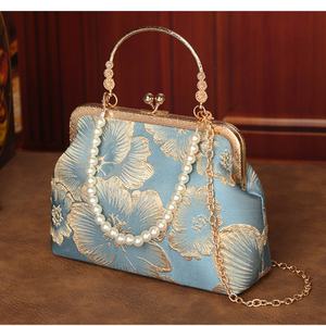 New <b>Chinese</b> Style Women Crossbody Handbag Fashion Large Ele Flower Single Shoulder Pearl Decoration Casual Mini Women's Handbag - Product Image 6