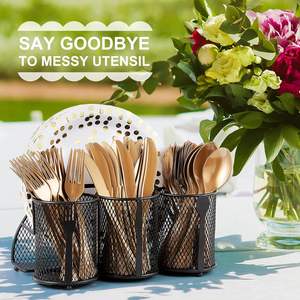 Sıcak satış 3 bölme siyah Metal gereçler Caddy sayaç depolama sepeti gümüş çatal sofra takımı organizatör için - Product Image 4
