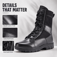 Bottes tactiques d'entraînement pour hommes, noires, à tige haute, protection de la cheville, dessus en cuir et toile, adhérence stable, semelle extérieure en caoutchouc antidérapante