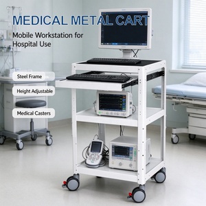 Carrito para Computadora de Acero, Altura Ajustable, Estación de Trabajo Médica con Bandeja Extraíble para Teclado, Ruedas Silenciosas, Carrito Móvil para AV - Product Image 1