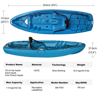 Kano dan Kayak Murah untuk Satu Orang Anak-Anak, Model Sit on Top, Kano Kayak Plastik HDPE, Kano/Kayak Cetak Tiup