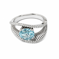 Bague de fiançailles de luxe en argent sterling 925, pavé double couche, avec pierre précieuse aigue-marine bleue taille glace pilée, plaqué rhodium YAG