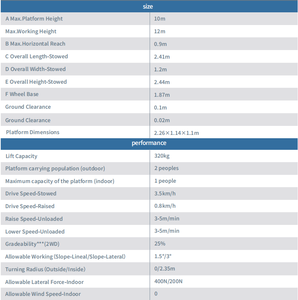 गर्म बिक्री कम कीमत hxpt1012 इलेक्ट्रिक स्व-चालित हाइड्रोलिक कैंची लिफ्ट 12 मीटर अधिकतम ऊंचाई 320 किलोग्राम क्षमता 2 व्यक्ति मंच - Product Image 2