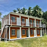 Maison modulaire à deux étages en conteneurs, appartement préfabriqué moderne avec structure en acier pour le logement des travailleurs en camp
