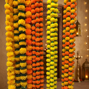 Fondo de fusión de jazmín caléndula, cadena de flores, decoración india de boda, aspecto Natural, hilo colorido, regalo, hoja verde - Product Image 4