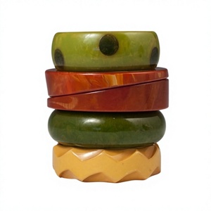 Vintage Resin Bangles Stack Set Multicolor Acrylic <b>Bracelets</b> Unisex Jewelry Green <b>Red</b> Yellow Patterned Design Wedding Party - Product Image 1