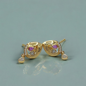 ต่างหูดีไซน์หรูหราทองคำ 22K ประดับเพชรพลอยสีชมพูและจี้รูปหยดน้ำ เครื่องประดับทันสมัยสำหรับผู้หญิง - Product Image 2