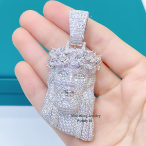 Pendentif Jésus en argent Hip Hop, 10 mm, style cubain, serti de diamants Moissanite, bijoux de rappeur - Product Image 6