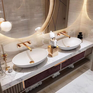 Mueble de Baño con Doble Lavabo de 56-104 Pulgadas, Mueble de Baño Flotante Moderno y Elegante con Lavabo y Espejo con Luz LED Inteligente y Antivaho - Product Image 5