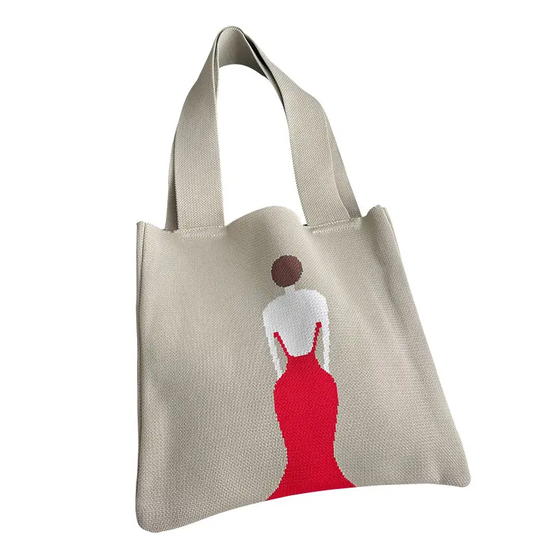 Çok yönlü rahat niş tasarım kırmızı elbise kırmızı çocuk örme omuzdan askili çanta Polyester gri örgü omuzdan askili çanta
