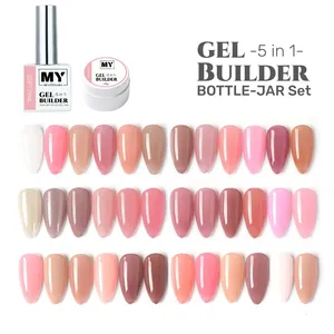 Mybeautynails conjunto de esmalte em gel uv, conjunto nude rosa, capa colorida, base, pincel de extensão de unhas em gel duro, construtor líquido 5 em 1, garrafa