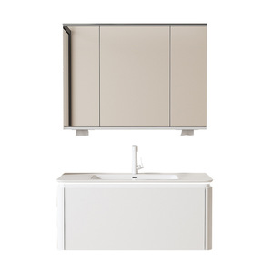 Mueble de baño Aivijia con lavabo de cerámica y gabinete con espejo, lavabo flotante color crema - Product Image 4
