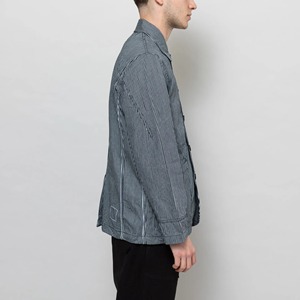 <span class=keywords><strong>Veste</strong></span> de boulangerie personnalisée <span class=keywords><strong>veste</strong></span> de corvée coupe légèrement décontractée Hickory Stripe Denim: 100% coton teinté indigo simple évent arrière - Product Image 3