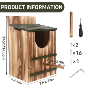 <span class=keywords><strong>Casetta</strong></span> per uccelli in legno con apertura a ribalta, da appendere all'esterno, con palo e serratura, per fauna selvatica, casette per uccelli da esterno. - Product Image 3