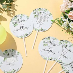 Abanicos de Mano para Invitados de Boda, Abanicos Decorativos Redondos de Plástico al por Mayor con Mango para Recuerdos de Fiesta de Boda, Abanicos Personalizados con Programa - Product Image 1
