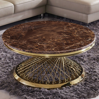 Table basse ronde pliable en acier inoxydable de style nordique moderne et luxueux avec plateau en marbre pour le salon